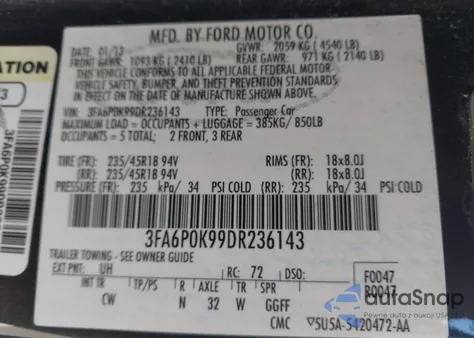 2013 Ford Fusion Titanium from USA, damaged, VIN 3FA6P0K99DR236143